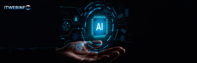 Human hand holding a glowing AI symbol showing how artificial intelligence enhances software innovation.