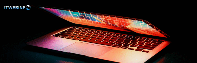 Glowing laptop keyboard and screen illustrating technology and custom business websites in 2025.