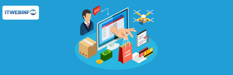 llustration of e-commerce CRM system managing customer data and repeat sales automation.